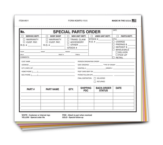 Special Parts Order Form - SPO-GMPS-115-5