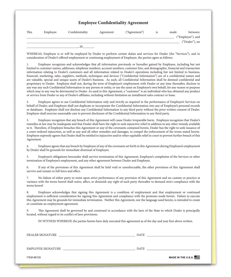 Employee Confidentiality Agreement Form