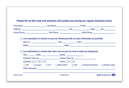 Customer Lead Cards - CLC - 5.5" x 8.5" 