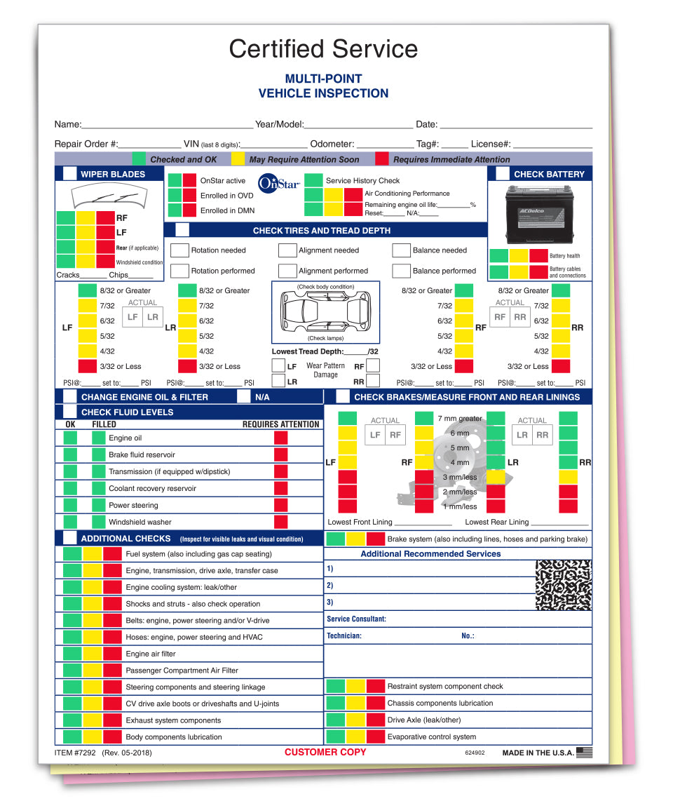 GM Multi-Point Vehicle Inspection Report - 3 Part 