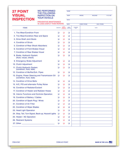 27 Point Vehicle Inspection - 2 Part