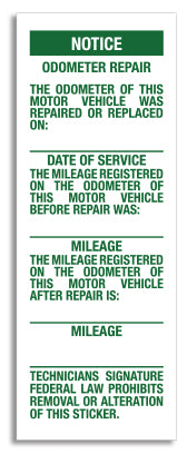 Odometer Repair Labels - ORL - Green Print - 1.5