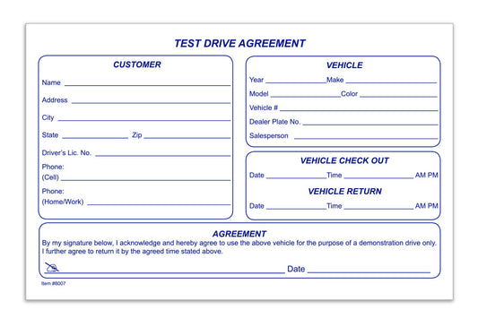 Test Drive Agreement Form