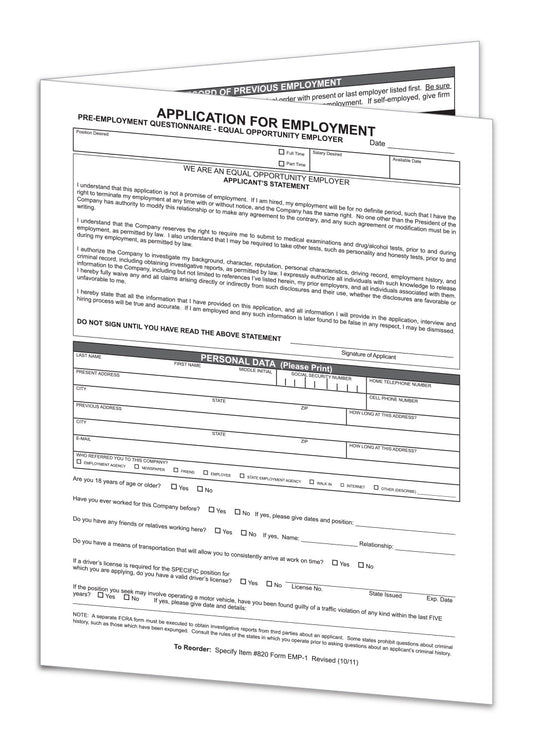 Application for Employment - EMP-1