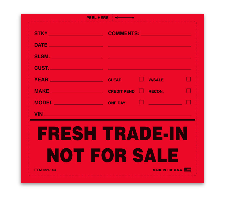Fresh Trade-In Not For Sale Sticker - 6-1/2" x 6" 