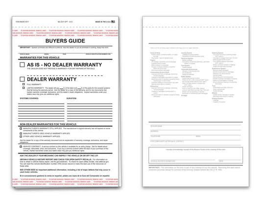 Buyers Guide - BG-2017-2PT - AI-E - As Is - 2 Part