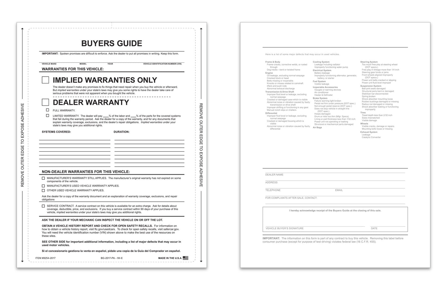 Buyers Guide - Implied Warranty - P/A