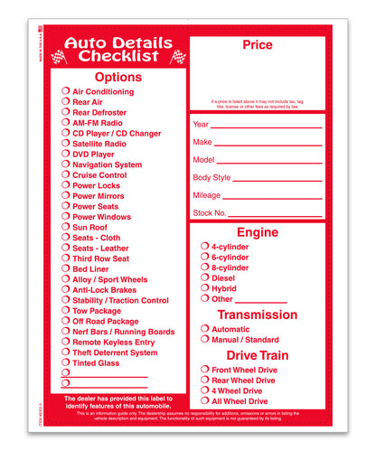8.5" x 11" Laser Window Sticker, Red Text, Perm. Adh., 1 Part