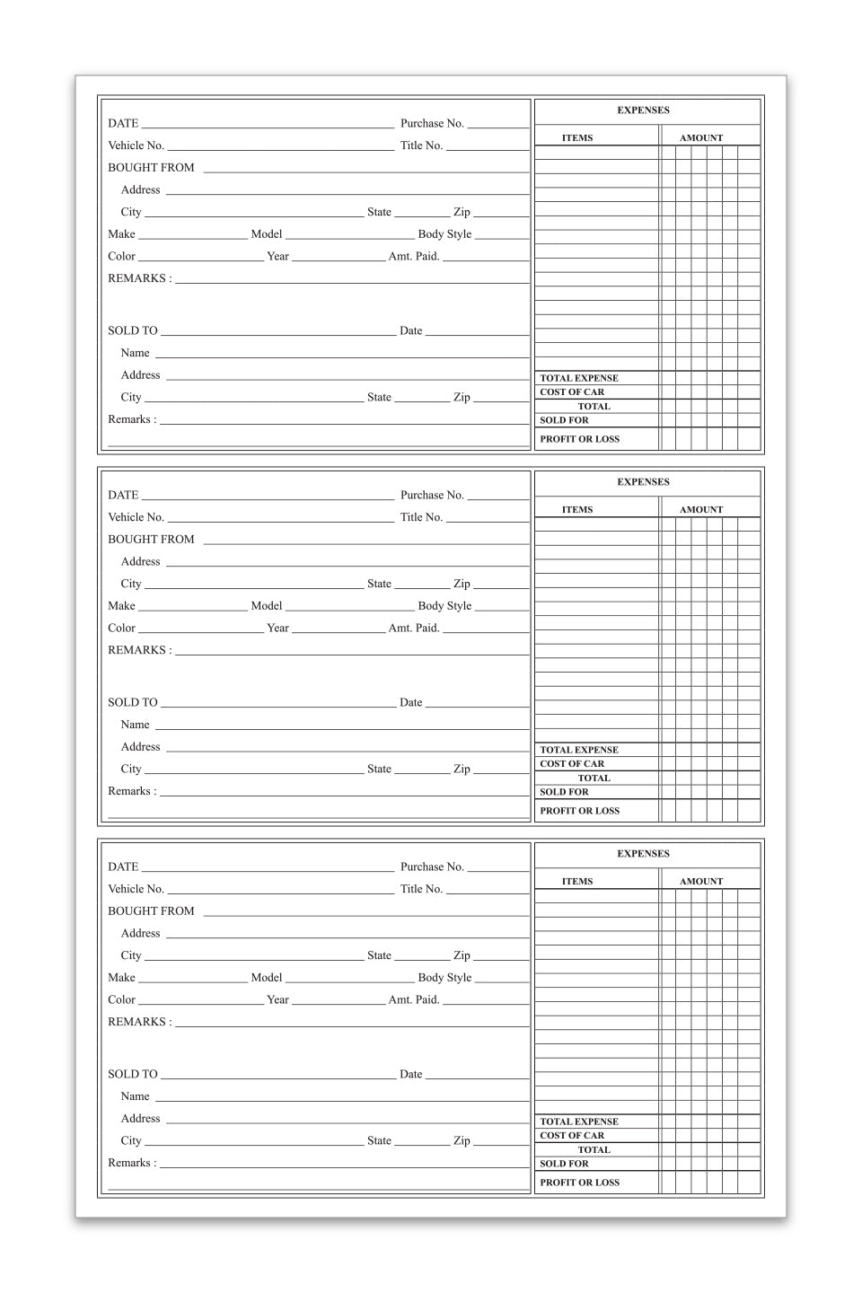 Used Car Record Book -