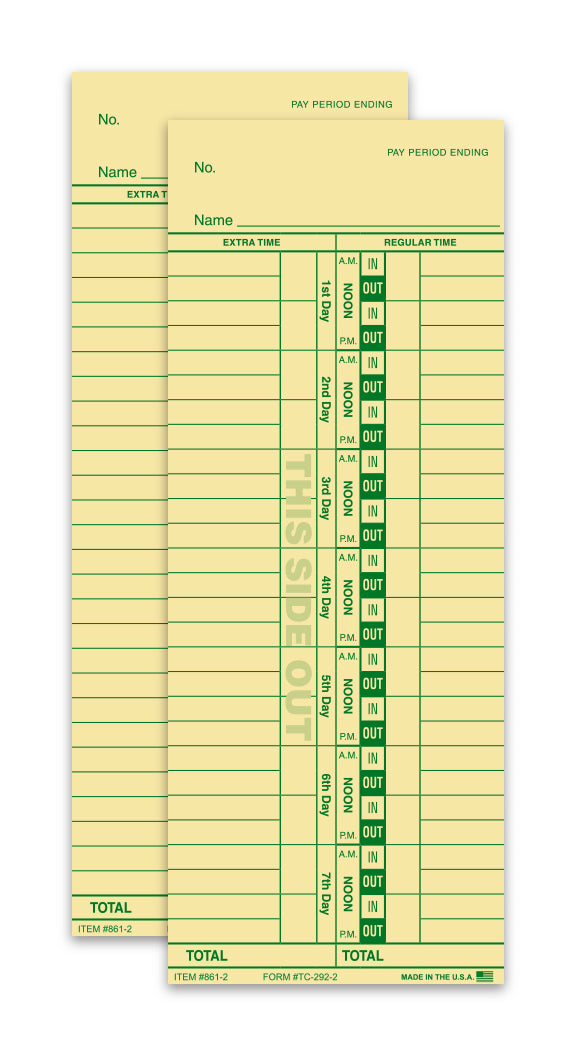 Time Clock Cards - TC-292 - 2 Sided