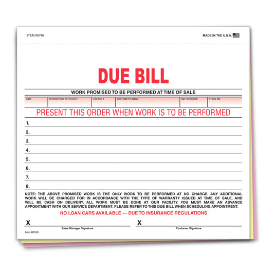 Due Bill - 3 Part (100 QTY)