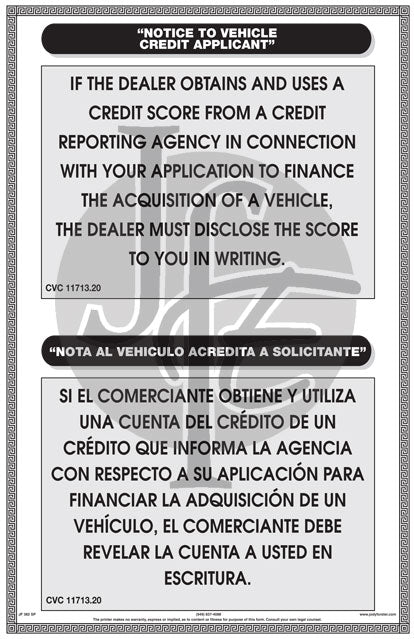 Notice to Vehicle Credit Applicant - Bilingual