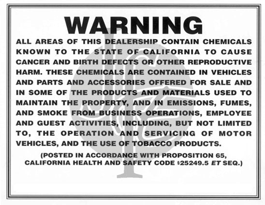 Prop 65 Cancer Disclosure Warning - English Only